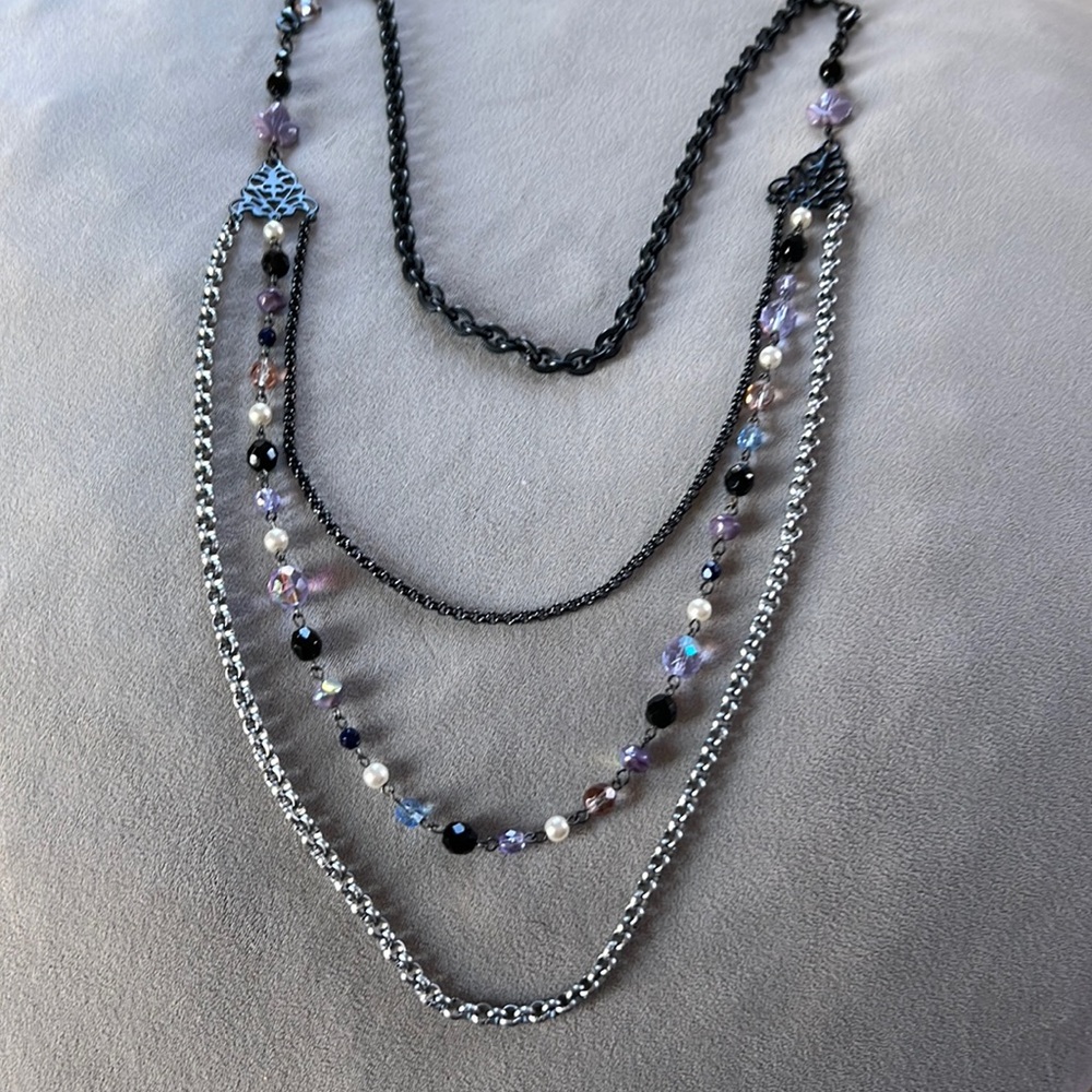 Sabika Multi length Mixed metal and bead Necklace